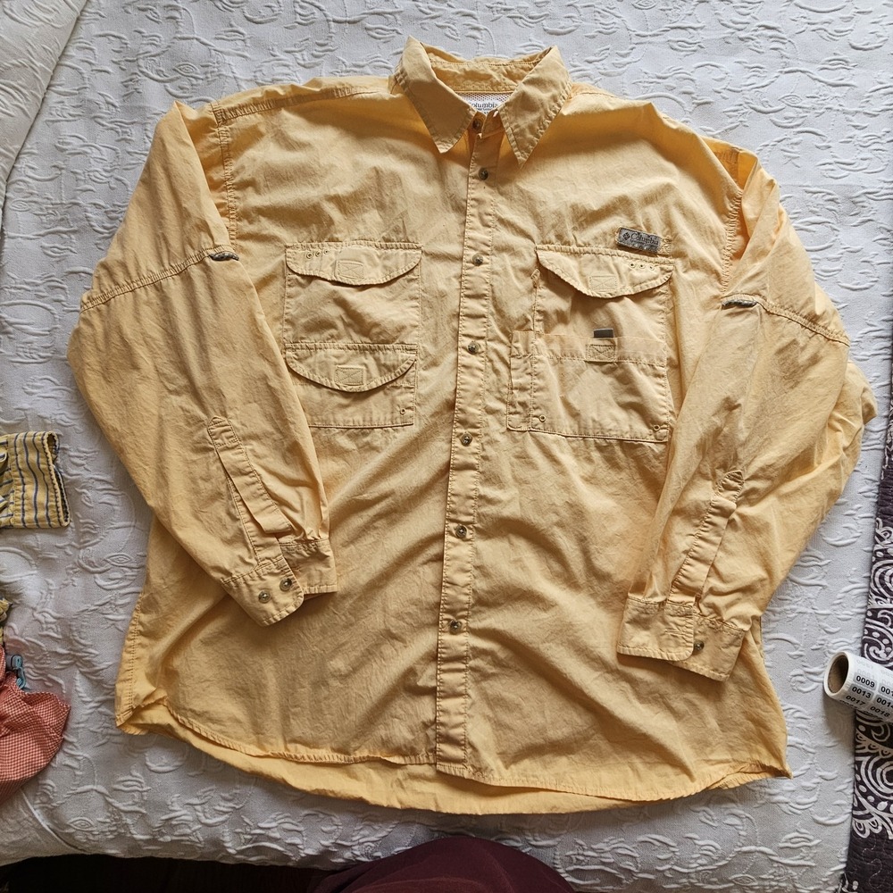 Columbia PFG BAHAMA II long Sleeve Button Up Shirt Yellow XXL